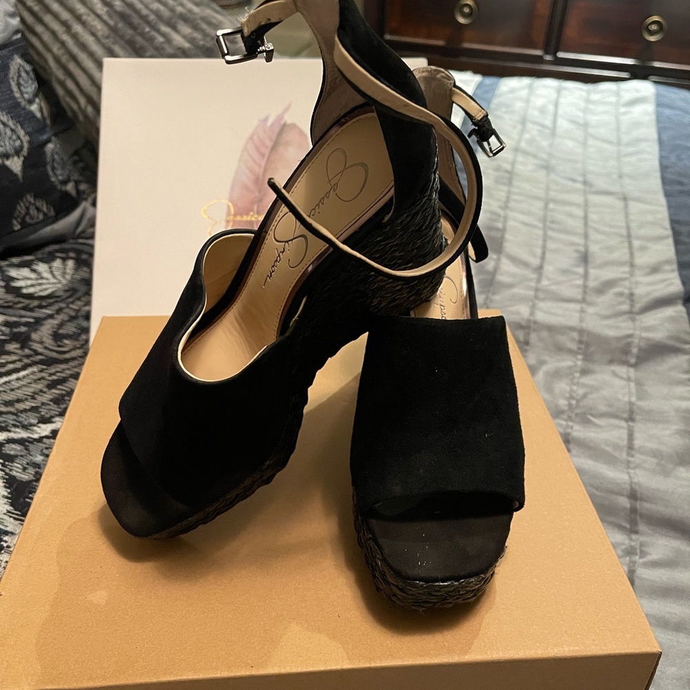 JS- Suella Black Suede Wedges